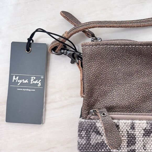 Myra Bag S-2156 Coffee Canvas & Leather Small Crossbody Purse Bag NWT BOHO - Picture 2 of 11